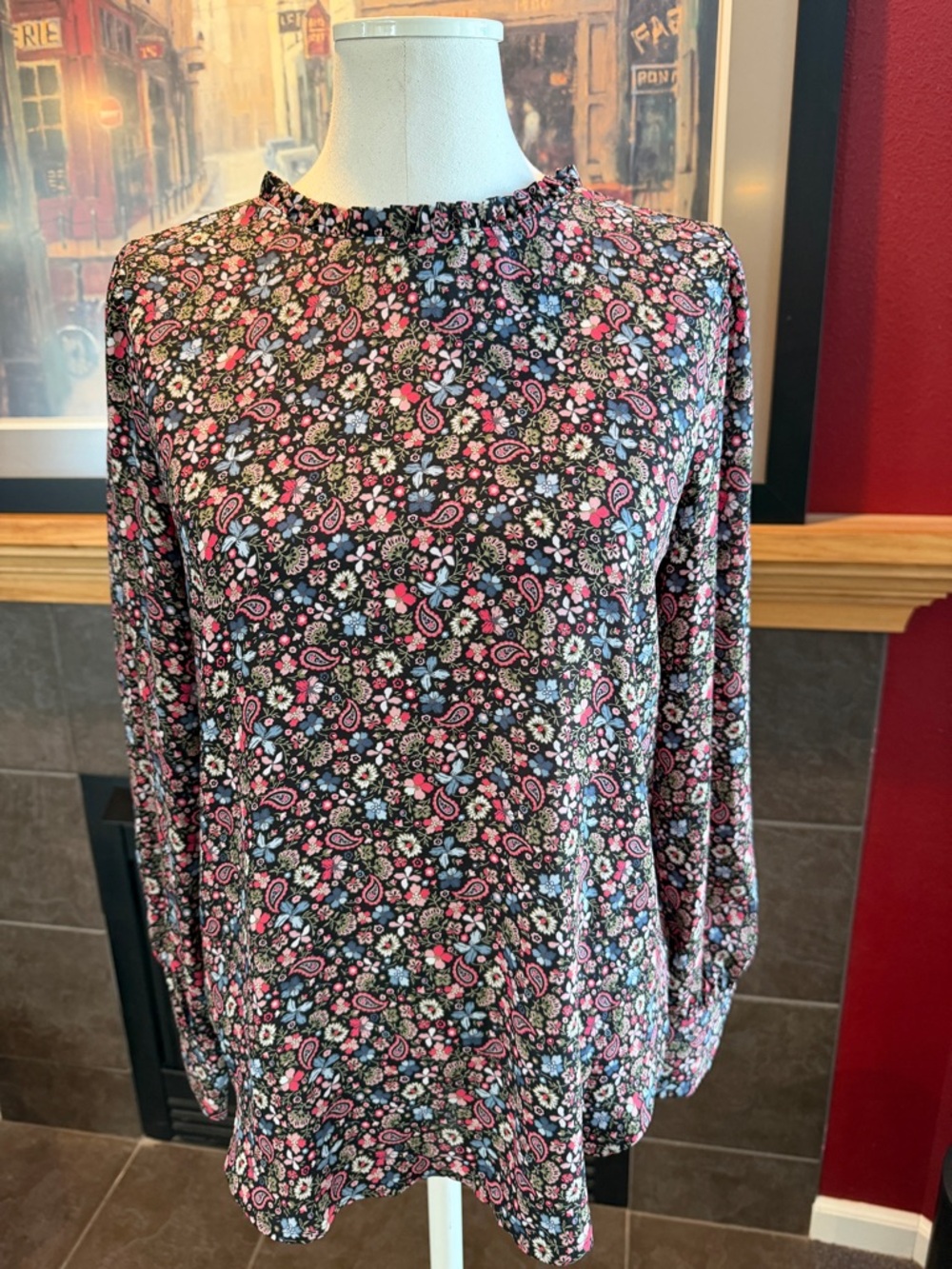 Floral NWT Paisley Long-Sleeve Top - Pink on Black